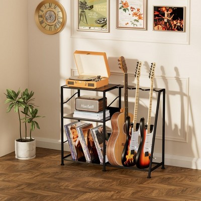 MOEPISY Record Player Stand, 3 Tier Guitar Stand for Acoustic, Electric Guitar, Bass Stand Black