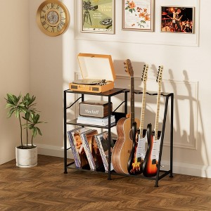 MOEPISY Record Player Stand, 3 Tier Guitar Stand for Acoustic, Electric Guitar, Bass Stand Black - 1 of 4