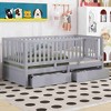 CAVINAS Twin Size Wood Montessori Bed with 2 Drawers and Safety Guardrails,Modern Floor Bed Can Split Into 2 Beds,Toddler Bed for Bedroom - 2 of 4