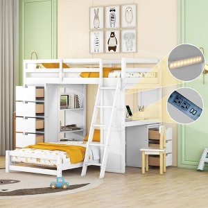 Grungis Twin over Twin Loft Bed with LED Light and USB Port,Bunk Bed with Drawers and Shelves and Desk,Loft and Bunk Bed for Bedroom - 1 of 4