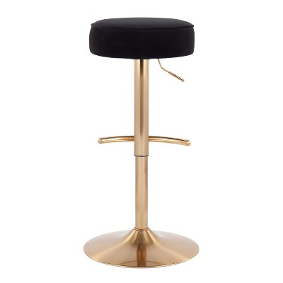 Black Velvet Adjustable Swivel Barstool with Gold Metal Base