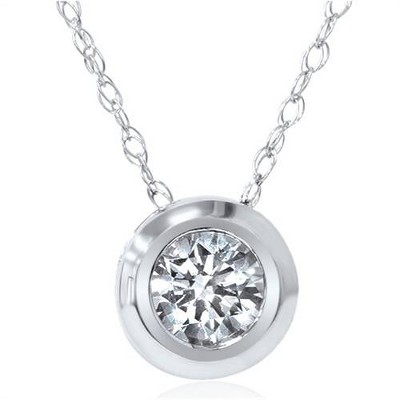 Pompeii3 1/6ct Solitaire Real Bezel 14K Diamond Pendant Necklace
