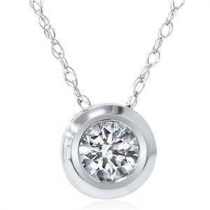 Pompeii3 1/6ct Solitaire Real Bezel 14K Diamond Pendant Necklace - 1 of 2