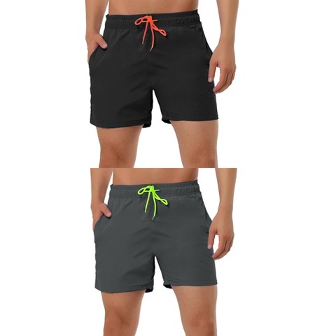Lars Amadeus Men's Solid Color Summer Beach Pool Swimming Solid Swim Trunks 2 Packs Dark Blue/Gray 32, цвет: Чёрный