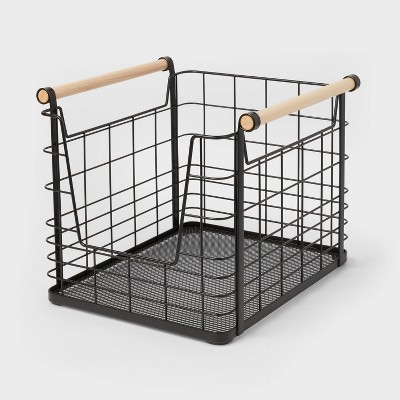 Wire Open Front Basket Black with Natural Wood Handles - Brightroom™
