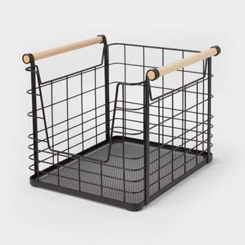 Wire Open Front Basket Black with Natural Wood Handles - Brightroom™