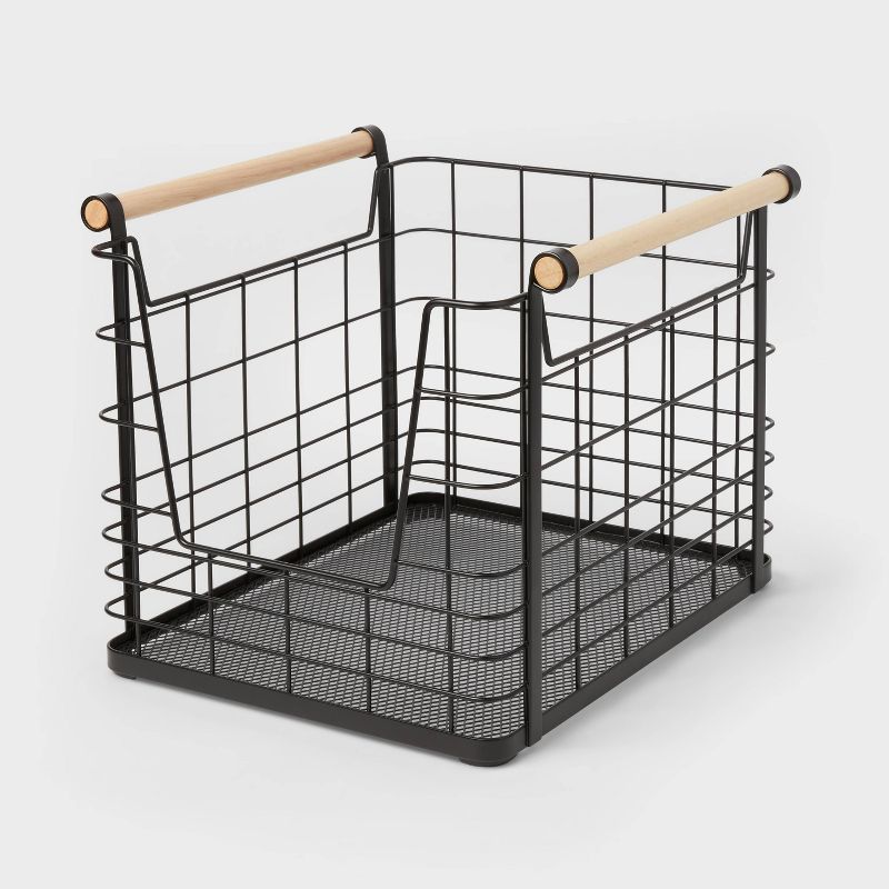 Wire Open Front Basket Black with Natural Wood Handles - Brightroom&#8482;, 1 of 5