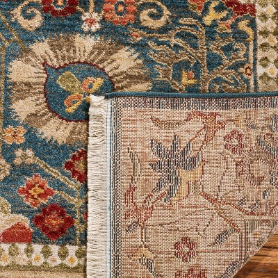 Blue and Tan Floral Synthetic Runner Rug, 2'6" x 8'