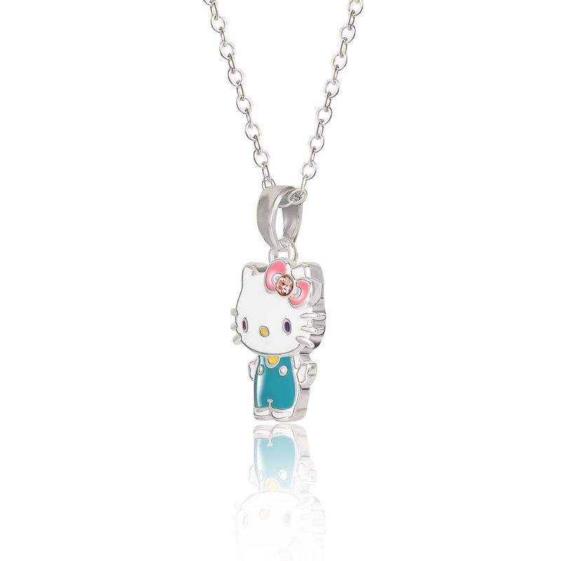 Sanrio Hello Kitty Brass Flash Yellow Gold Plated Enamel and Pink Crystal Pendant - 18" Chain, 1 of 4