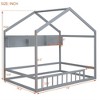 House Floor Bed, Wooden Playhouse Bed Frame With Fence And Roof, Storage Shelves, No Box Spring Required - 2 of 4