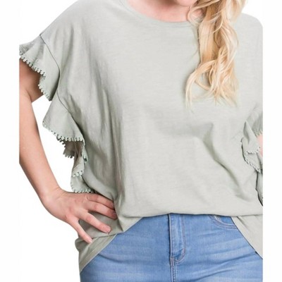 Women's Washed Cotton Ruffle Top - Cotton Bleu
