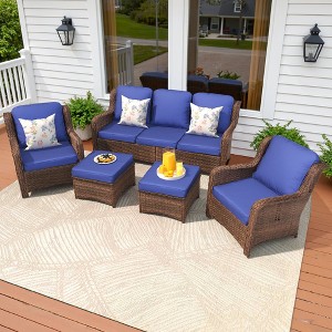 5-Piece Outdoor Wicker Sofa Set with All-Weather Waterproof Cushions, Durable Patio/Garden/Poolside Conversation Furniture Set for Outdoor Lounge - 1 of 4