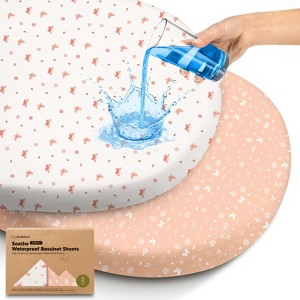 KeaBabies 2pk Soothe Waterproof Bassinet Sheets for Girls, Boys, 33x17 Universal Baby Bassinet Mattress Protector Cover - 1 of 4