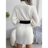 Womens Sweater Dress High Neck Lantern Sleeve Button Shoulder Knit Sweater Dress - 2 of 4
