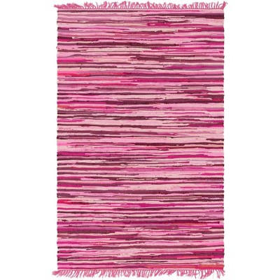 Handmade Pink Braided Synthetic Stripe Reversible Indoor Rug 4x6