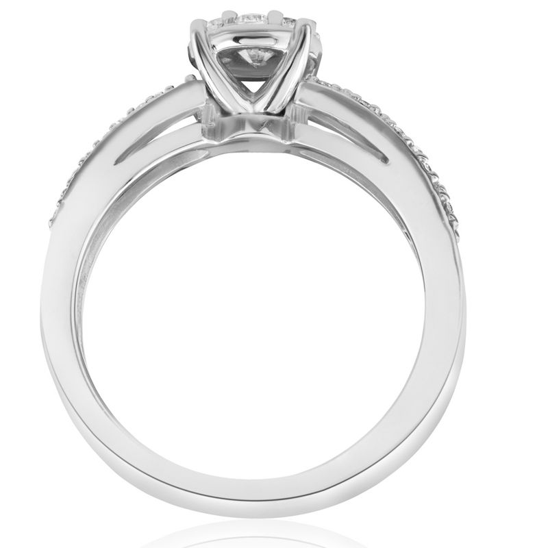 Pompeii3 1/2ct Diamond Halo Split Shank Round Cut Engagement Ring 14k White Gold, 2 of 5