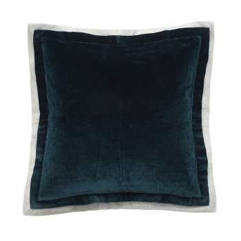 EY Essentials 20" x 20" Sancia Solid Ink Blue With Trim Velvet Decor Throw Pillow Cover And Insert Set