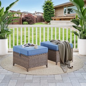 Gymojoy Wicker Ottomans Outdoor Wicker Footstool Set of 2 - 1 of 4