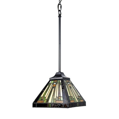 Bronze Finish 8" Mini Pendant with Handcrafted Stained Glass Shade