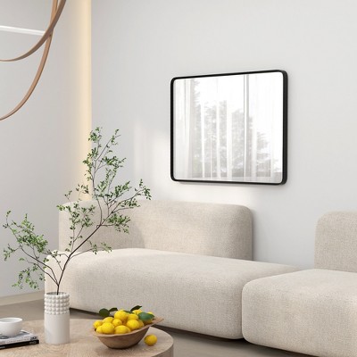 Rectangular Frameless Black Aluminum Wall Mirror, 100 cm x 72 cm