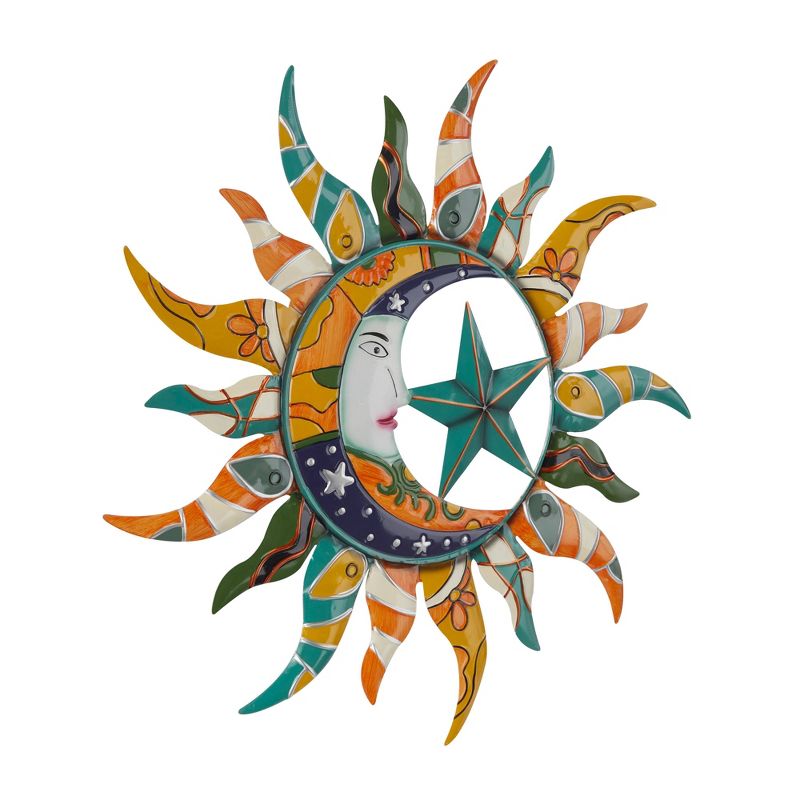 Metal Sun and Moon Indoor Outdoor Wall Decor with Abstract Patterns Green - Olivia &#38; May, 4 of 10