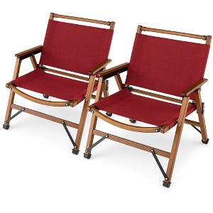 Costway 2 PCS Patio Folding Camping Beach Chair Portable Picnic Fishing Bamboo Frame - 1 of 4