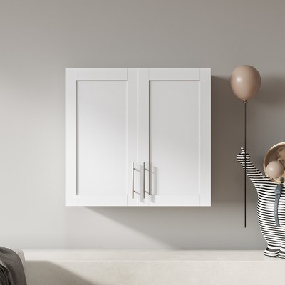 FURNIinspire Utility Storage Cabinets Stackable Wall Mounted Storage Cabinet, Small Storage Cabinet With Shelves, Door, White, 11.81"*31.5"*29.92"