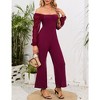 WhizMax Women's High Waist Jumpsuit Square Neck/Off-The-Shoulder Lantern Long Sleeve Wide Leg Pants Romper Outfits Wine red XXL - 4 of 4