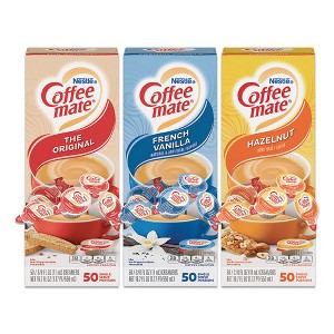 Coffee Mate Liquid Coffee Creamer, French Vanilla/Hazelnut/Original, 0.38 oz Mini Cups, 150/Carton - 1 of 4