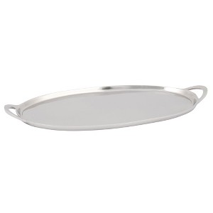 Jiallo Silver Stainless Steel finish Oval tray w/handles 21 x 10.5" - 1 of 4