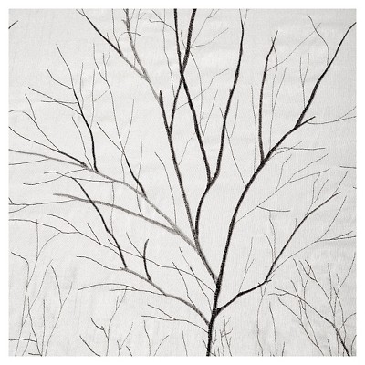 White Faux Silk Embroidered Puddle Length Curtain Panel