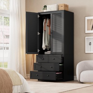 Armoire Wardrobe Closet with 3 Drawers and 2 Doors, Modern Wooden Wardrobe Cabinets - 1 of 4