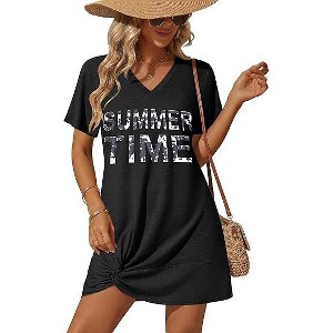 Ekouaer Women's Coverup Short Sleeve Swimsuit Cover Ups Summer Bathing Suit Cover Twisted Cover Up Dress Black Summer Time L