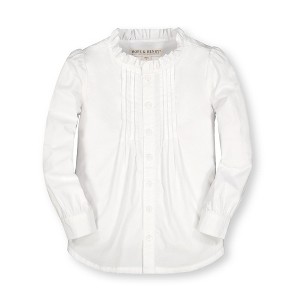 Hope & Henry Girls' Ruffle Neck Blouse with Pintucks (White, 6-12 Months) - 1 of 4