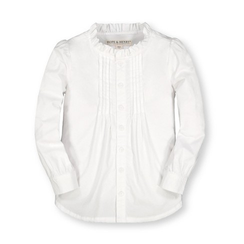 Hope & Henry Girls' Ruffle Neck Blouse with Pintucks (White, 6-12 Months) - image 1 of 4