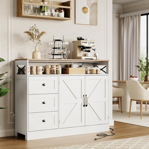 coucheta 47" Buffet Cabinet with Storage and 2 Doors&3 Drawers, Farmhouse Kitchen Buffet Table with Built-In Power Outlet, for Living Room, Dining - 1 of 4