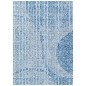 Denim Blue And Sky Blue Striped Washable Indoor Outdoor Area Rug - 1 of 4