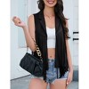 Coolmee Women's Semi-Formal Blazer Vests Open Front Solid Fringe Cardigan Vests Sleeveless Cropped Tassel Office Workplace Vests L Black - 3 of 4