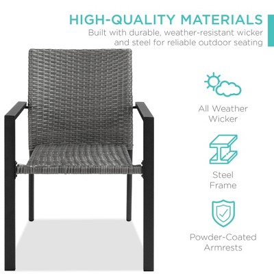 Set of 2 Gray Wicker Stackable Outdoor Dining Chairs with Armrests