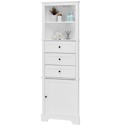 Vynxaria White Triangle Bathroom Storage Cabinet with Drawers and Adjustable Shelves