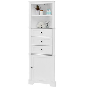 Vynxaria White Triangle Bathroom Storage Cabinet with Drawers and Adjustable Shelves - 1 of 4
