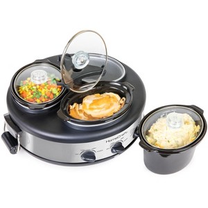 HomeCraft HCRTSCO15SS Triple Round Oval 1.5 Quart Stainless Steel Cooker Buffet - 1 of 4