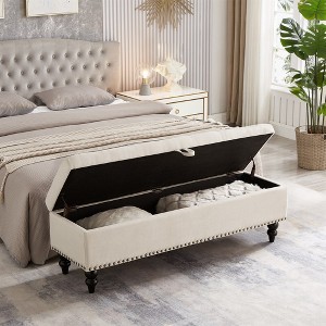 59" Storage Ottoman Bench, Upholstered End of Bed Storage Bench, Entryway Bench Footstool for Bedroom Entryway Living Room - 1 of 4