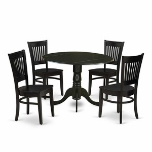 HomeStock 5-Piece Black Finish Solid Wood Top Dining table with 4 Chairs with Drop Leaf Slat Back - 1 of 4