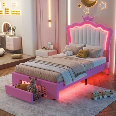 Streamdale Twin Upholstered Bed with Crown Headboard and LED Lights