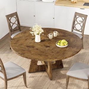 Jojoka 47" Round Farmhouse Dining Table for 4-6 with Gray Wooden Top and Legs – Large Rustic Table for Home Dining Room (No Chairs) - 1 of 4