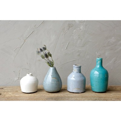 Artisan Blue Crackle Glaze Terracotta Vase Set of 4