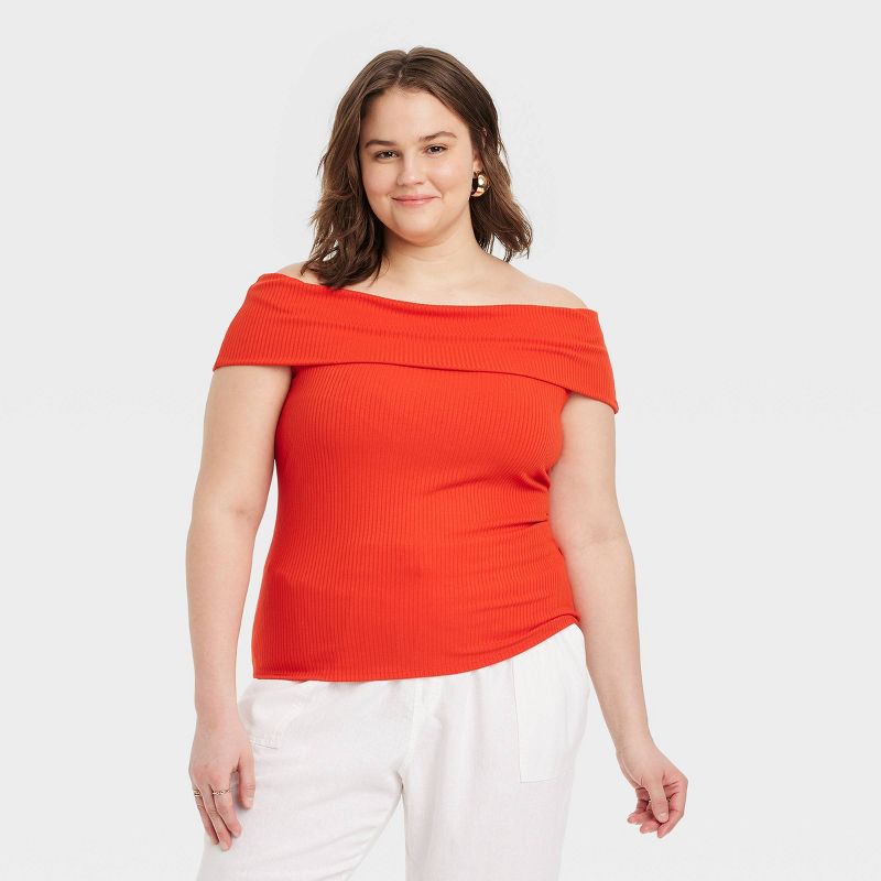 Women's Slim Fit Short Sleeve Off the Shoulder Top - A New Day™, 1 of 7