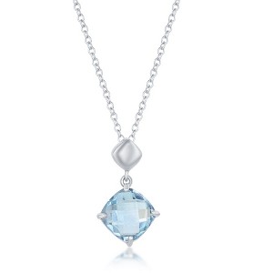 Simona Sterling Silver Four-Prong Square Cushion-Cut Gemstone Necklace - Blue Topaz - Blue - 18+2 Inch - 1 of 2