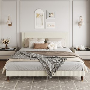 FULL/QUEEN/KING/TWIN(XL) Upholstered Platform Bed Frame with Modern Fabric Headboard, Sturdy Metal Frame, Noise-Free, No Box Spring Needed - 1 of 4